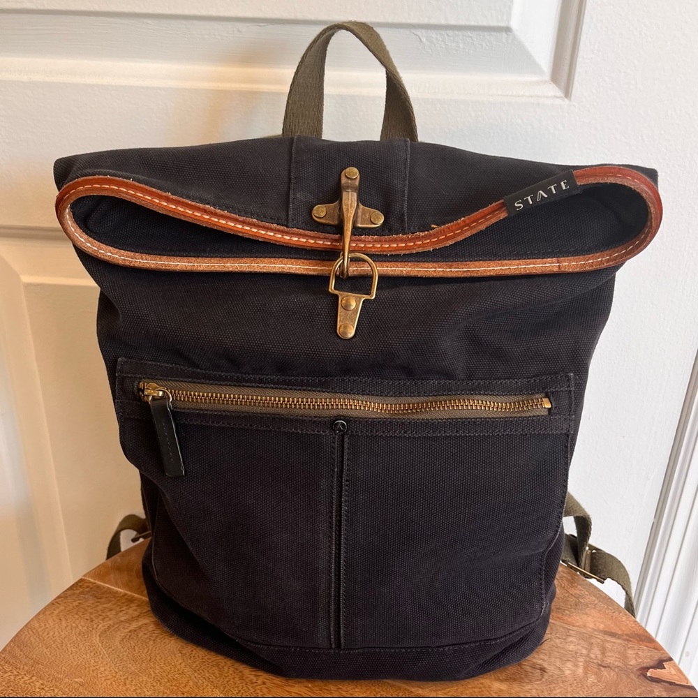 State Backpack Canvas with Leather trim in Black